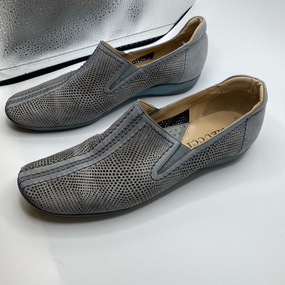 SESTO MEUCCI BRILLA Blue Gray Silver Leather 7.5 Sneaker Loafer Walking Slipon - Picture 3 of 10